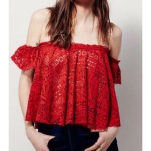FP Beach Free to Be Eyelet Off the Shoulder Top
